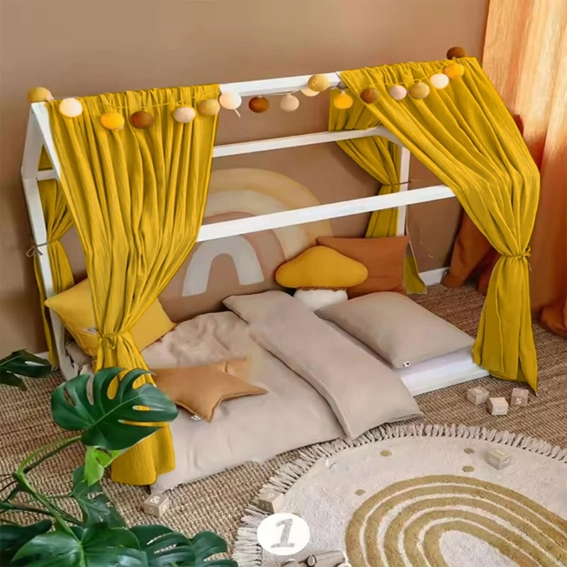 

1 Set Elegant Bed Curtain Set for Baby Beds Cotton Fabric Toddlers Crib Decorative Shading Cover Crib Curtain 120x350cm