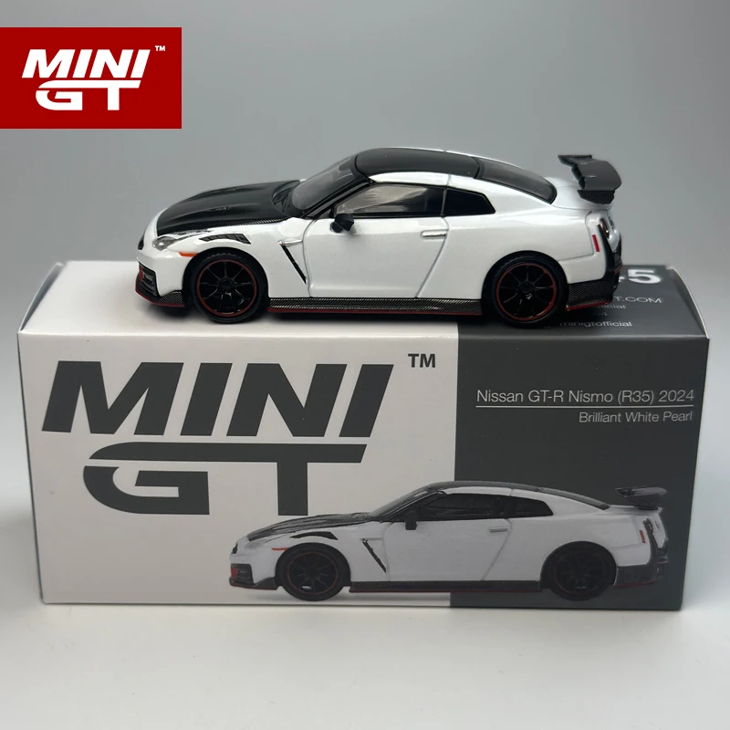 MINI GT 1:64 닛산 GTR 2024 브릴리언트 화이트 펄 합금 자동차 모델 1045