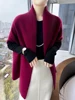 100% Merino Wool Shawl Women's Knitted Sleeveless Cardigan Autumn Winter Thick Warm Solid Color Cape Fashion Korean Loose Jacket 4