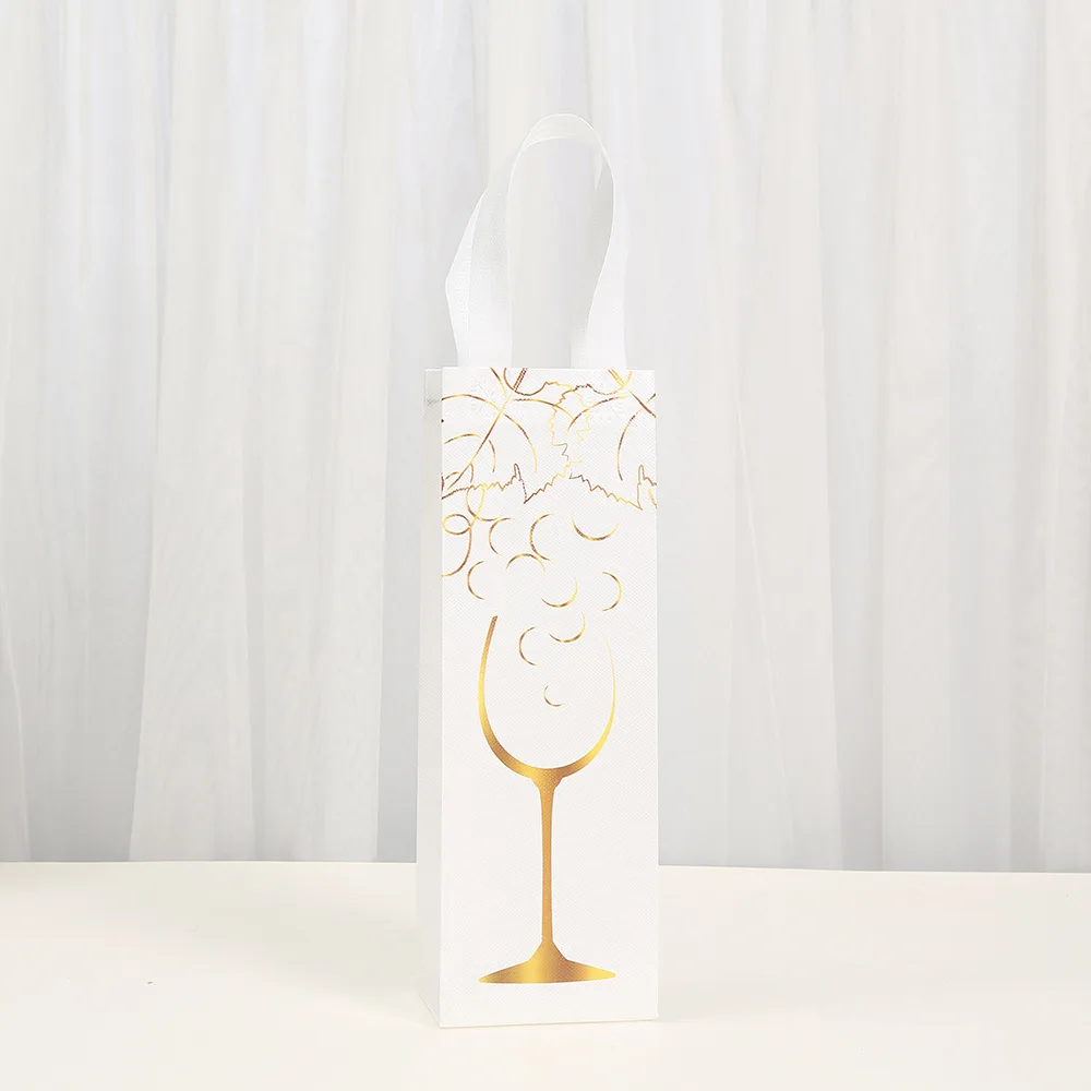 Luxury Non-Woven Wine Bottle Gift Bags – Reusable Tote with Golden Wine Glass Design, W... - SKU NWBB1406 - UGI Packaging