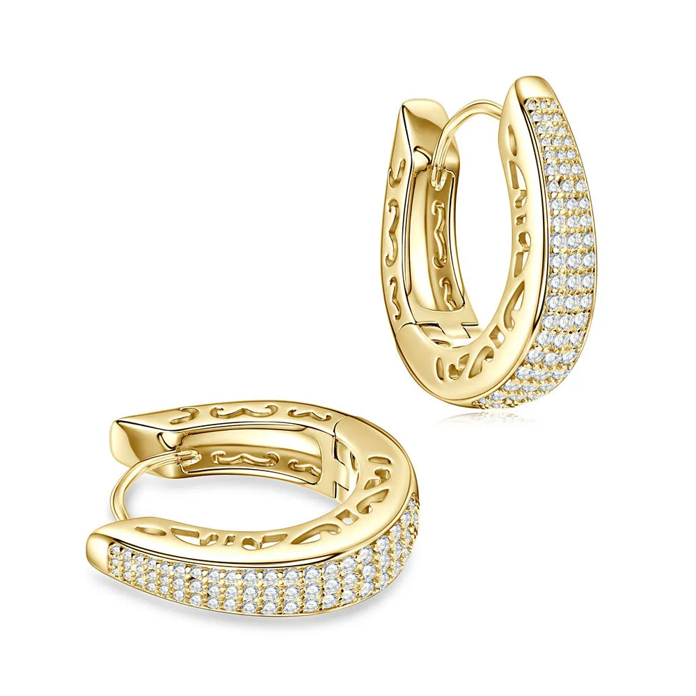 Volle Iced Out Moissanit U-Form Creolen 925 Sterling Silber vergoldet 14 Karat Gold Feiner Damenschmuck Diamantohrringe bestanden Test – Detail 2