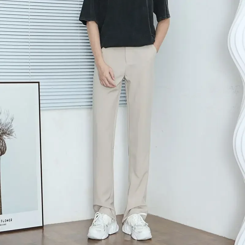 Pantalones de hombre con boca acampanada y elásticos, de talla grande, clásicos, de verano 2024, de alta calidad, para hombre chino