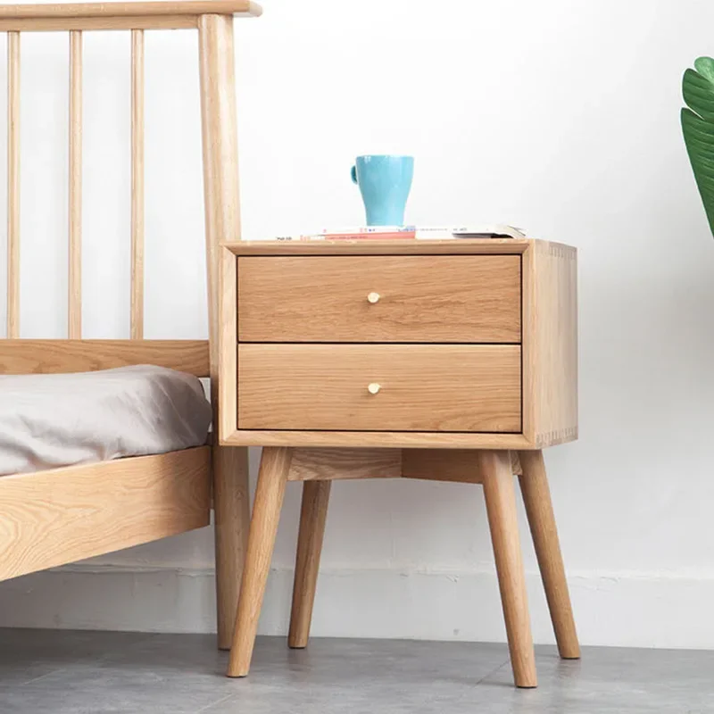 Nordic Solid Wood Bedside Table Cherry Wood Bedroom Small Locker With Drawers Chest White Oak Bedside Table Log Color