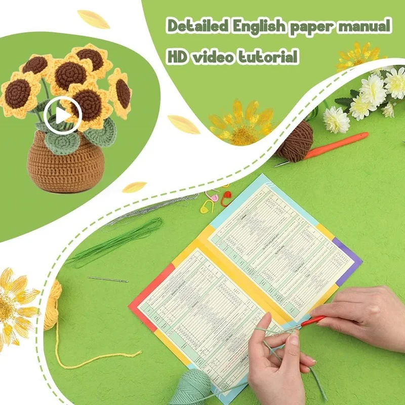 Flower Crochet Kit for Beginners Crochet Starter Kit for Complete Beginners Adults Crocheting Knitting with Tutorials knitting needles crochet kit knitting supplies knitting material weaving tools yarn holder knitting craft supplies knitting loom knitting machine knitting board