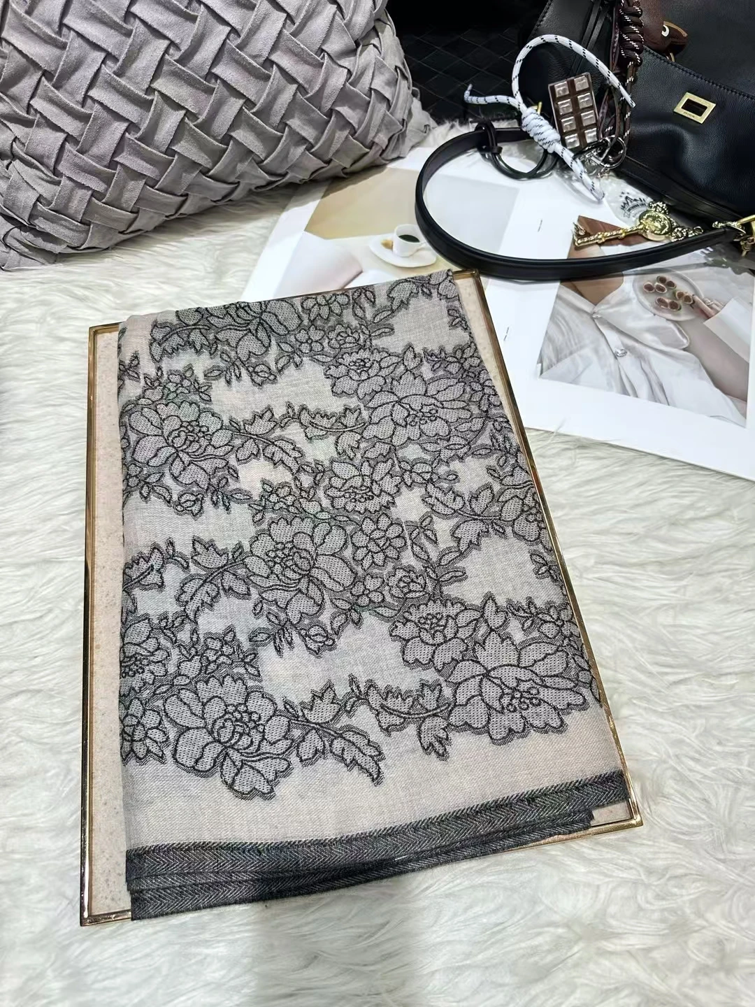 Elegant Winter Pashmina Scarf Wrap with Embroidered Design - Multiple Color Options