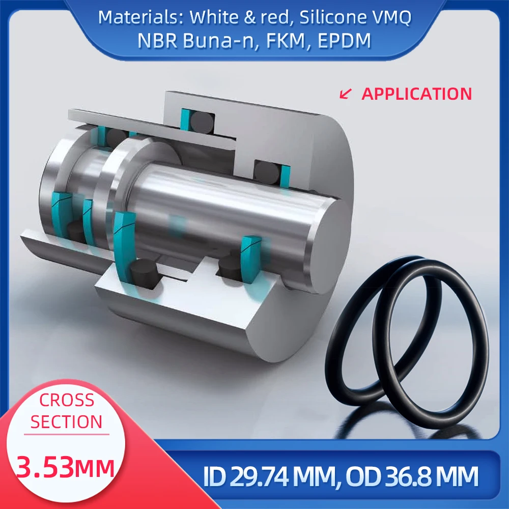 실리콘 VMQ NBR FKM EPDM O링 씰 개스킷 포함 O링 CS 3.53mm ID 29.74mm OD 36.8mm 소재