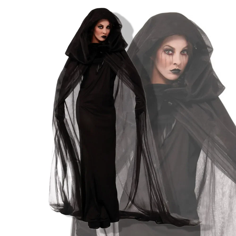 Halloween Cosplay Witch Vampire Dark Black Witch Invisibility Mantello Stage Performance Abbigliamento