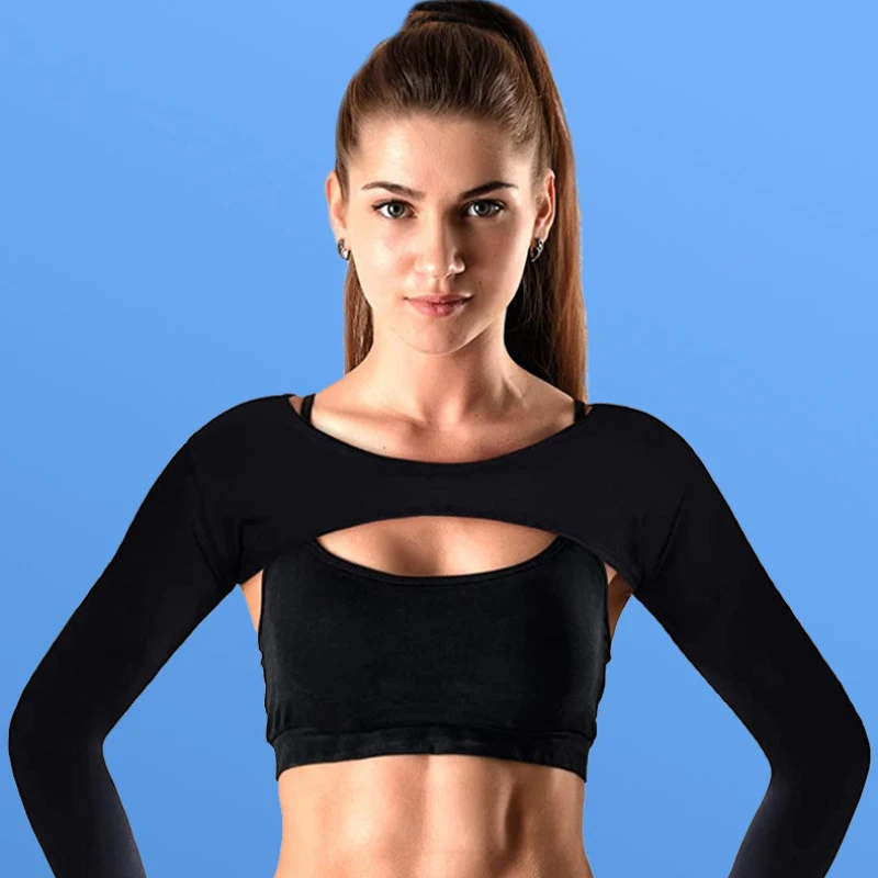 Neue Sommer Frauen Langarm Crop Tops Ausschnitt Workout Achsel zucken Yoga Sport T-Shirt Bodysuit lässig kurz geschnittene Sweatshirts