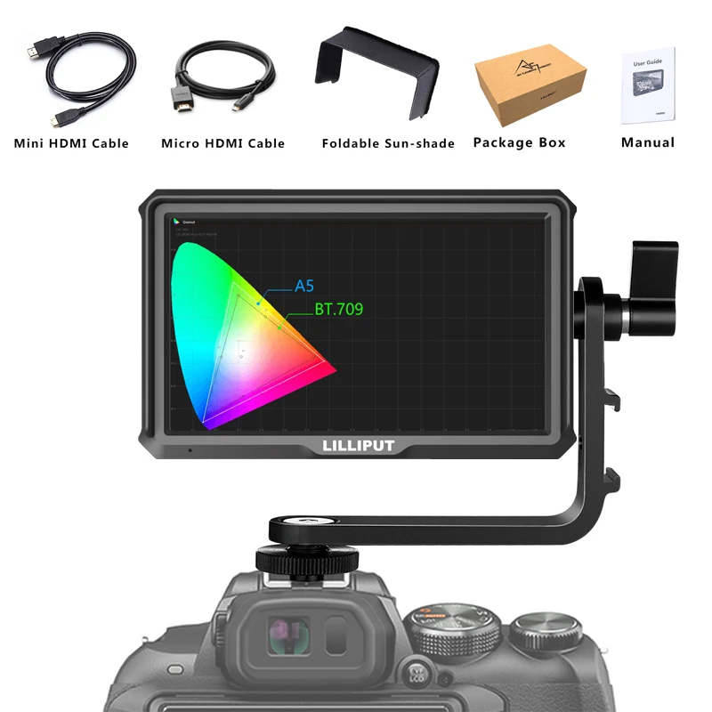 Lilliput A5 5'' 1920x1200 IPS HD LCD Peaking Camera Video Monitor Display 4K HDMI Input Loop-out for Canon Nikon DSLR BMPCC 5DIV
