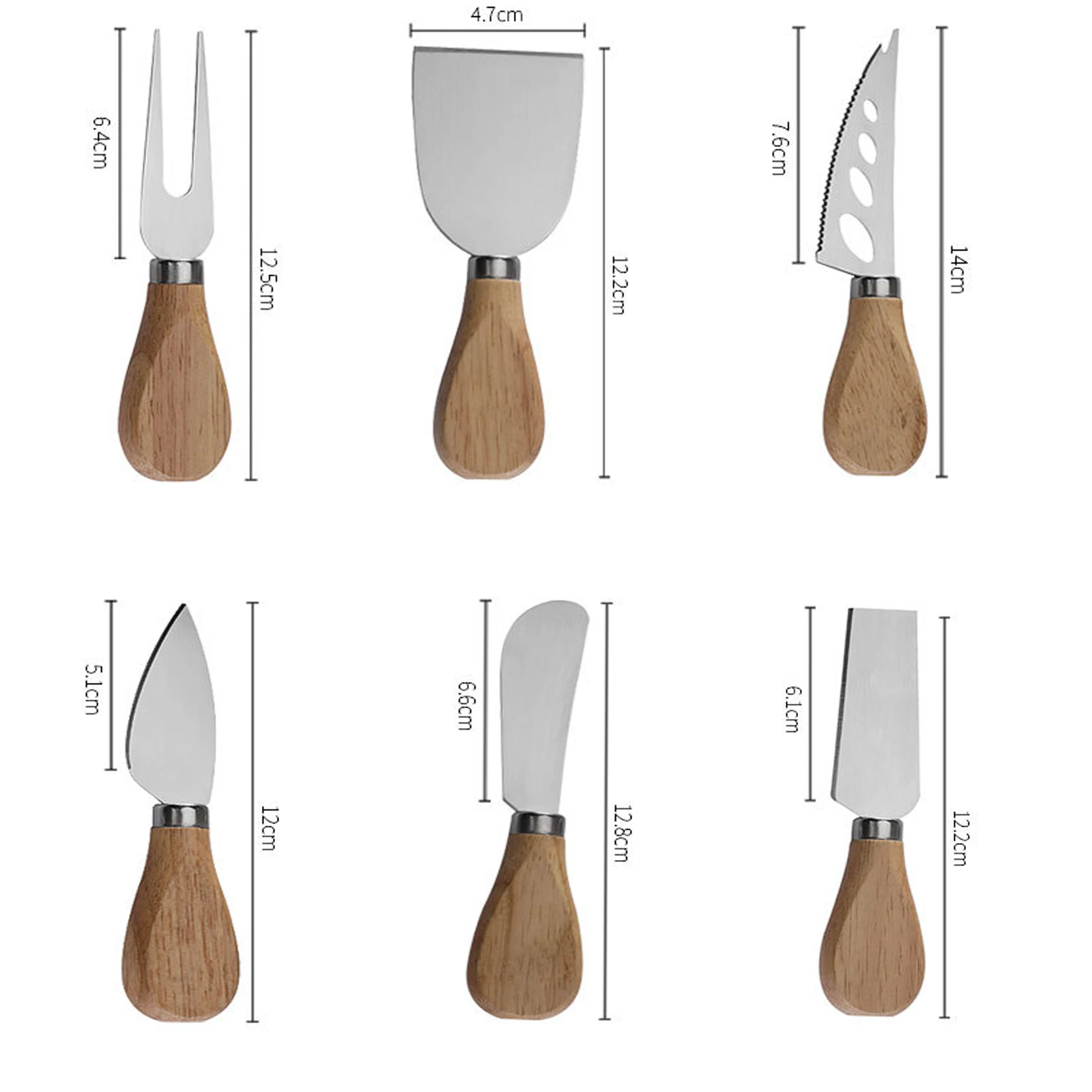 6-Piece Wooden Handle Stainless Steel Cheese Knife Butter Pizza Fork Butter and Cream
