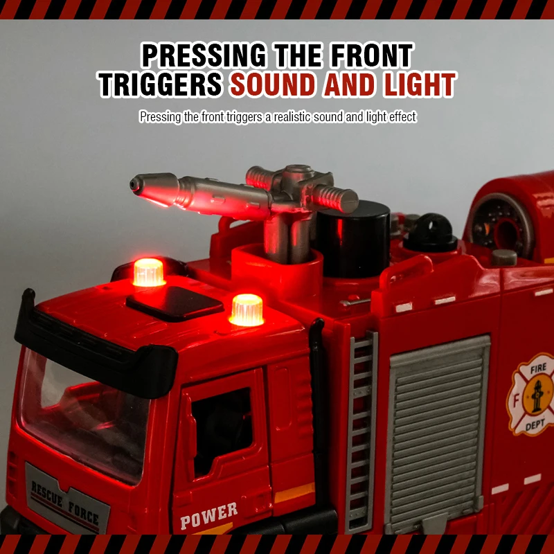 1/32 Fire Truck Model Toy Car Die-cast Metal Light Sound Simulation Water Spray Rescue Vehicle Pull-Back Car Models Christmas 3