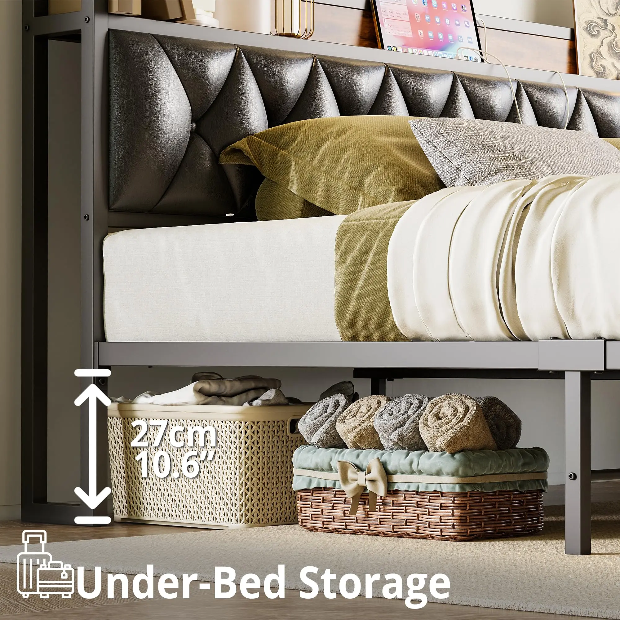 Modern Storage Bed Frame with Outlets 5