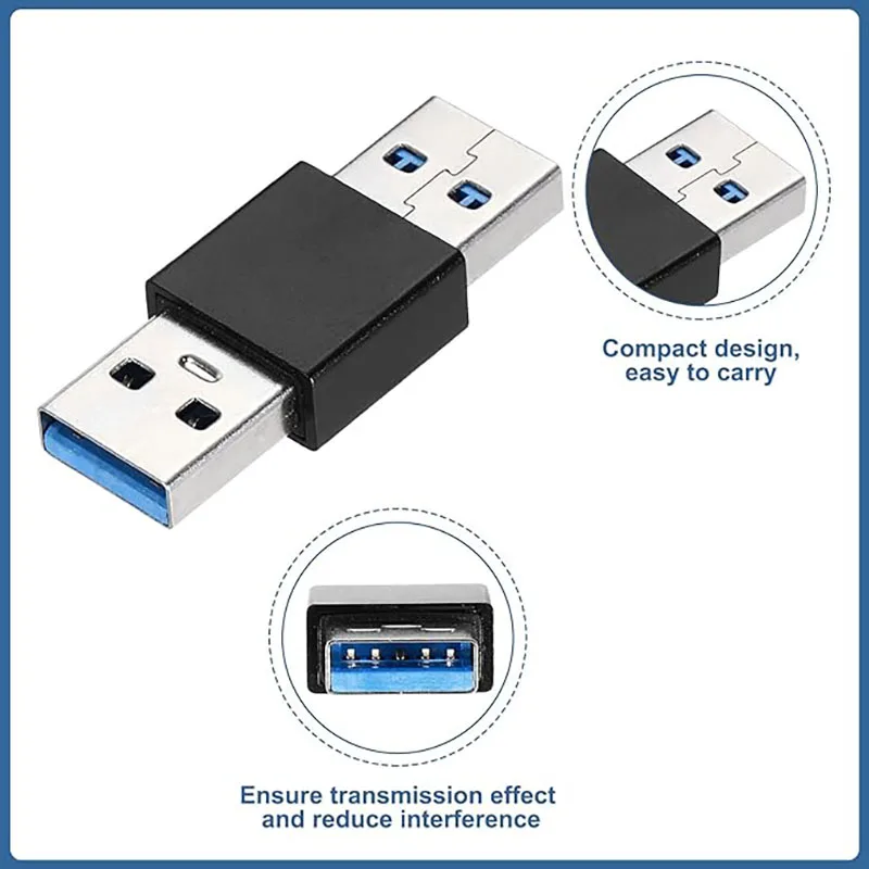 (3개입, 블랙 모델) USB-USB C 어댑터, USB-USB 어댑터 (남성-남성, 여성-여성)