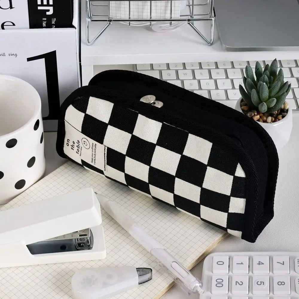 

Cosmetic Pouch Checkerboard Stationery Bag Pencil Holder Large Capacity Checkerboard Pencil Bag Storage Bag Black Pink Blue
