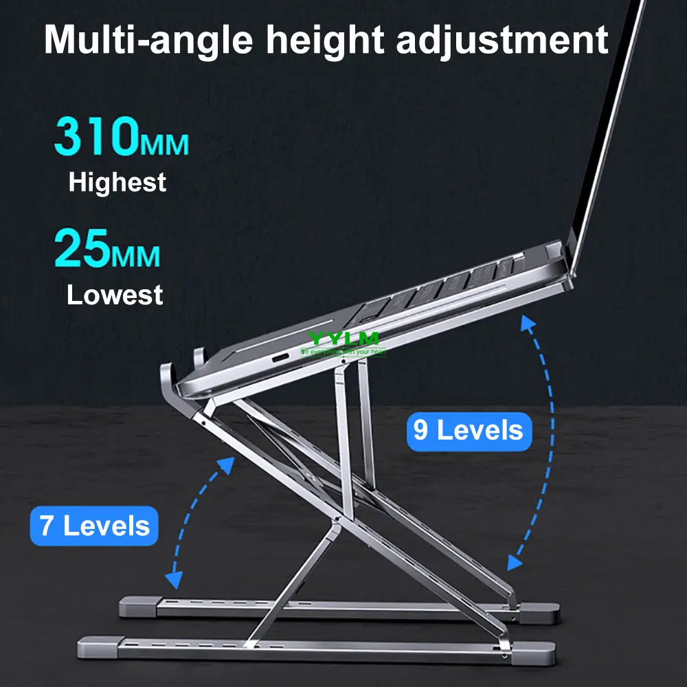 Suporte de Alumínio Ajustável Laptop Macbook Tablet Stand Notebook Stand Cooling Pad Suporte Dobrável Laptop Nova Tabela Yylm-n8 - Imagem 5
