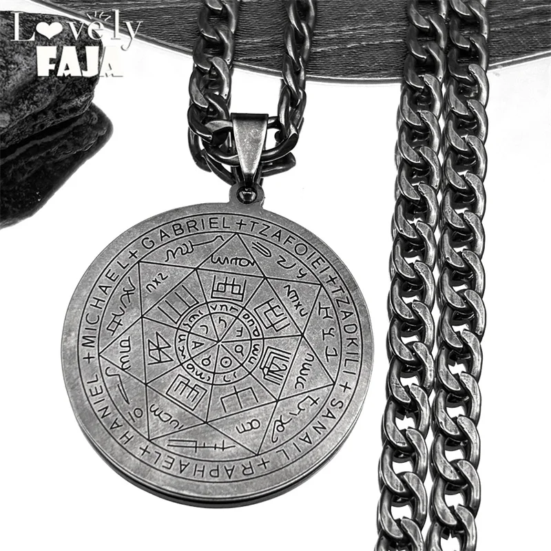 Sieben Erzengel Amulett Edelstahl Halsketten für Männer Gun Black Seal of Salomon Talisman Christian Protection Schmuck Geschenk