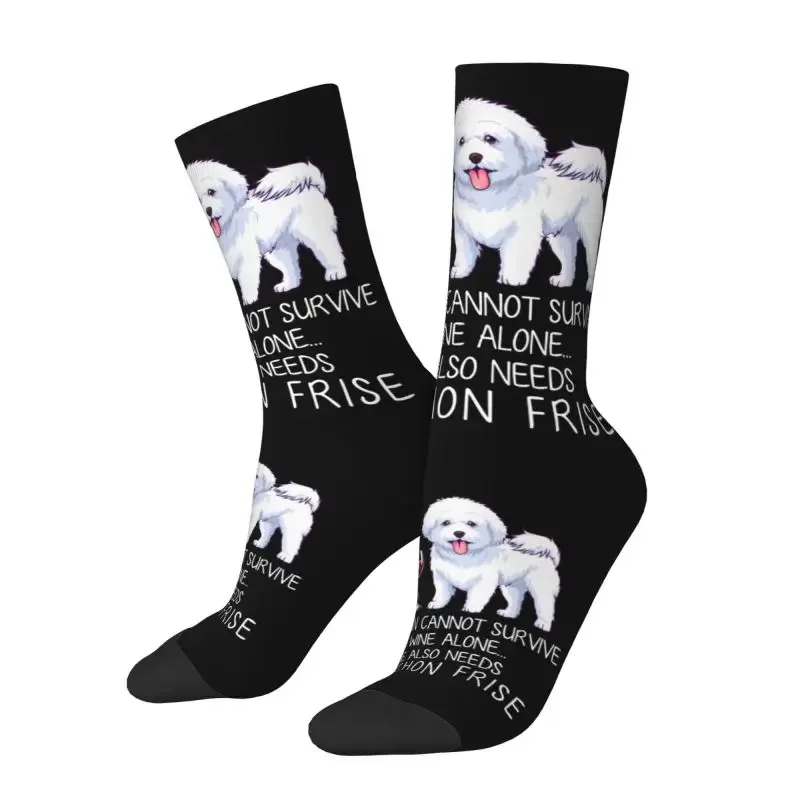 

Funny frisé dog socks for men and women, warm socks, fashionable crew socks, wine and bichon