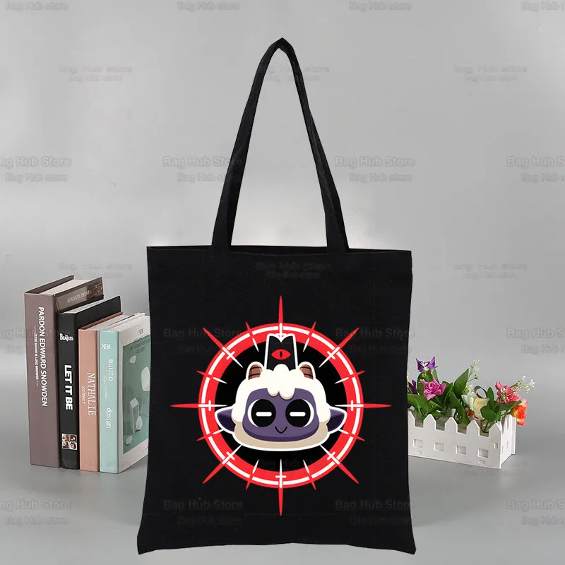 Cartoon Cult of The Lamb Harajuku Shopping Black Bags Canvas Cartoon Video Game Tote Bag Mom Cloth Bag Handbag Shoulder Bags