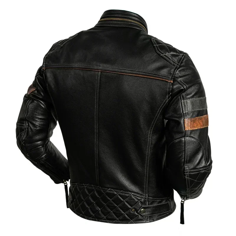 2025 first-layer cowhide, genuine leather jacket, stand-up collar trendy jacket, protective rider 4