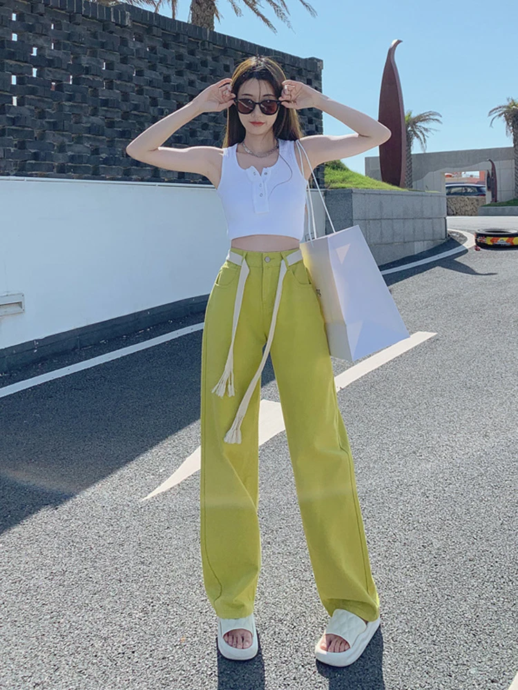 

Kalevest Y2K High Street Track Pants Green Rave Outfits High Waist Lace Up Pants Korean Fashion Women Pants Bootcut Pantalones