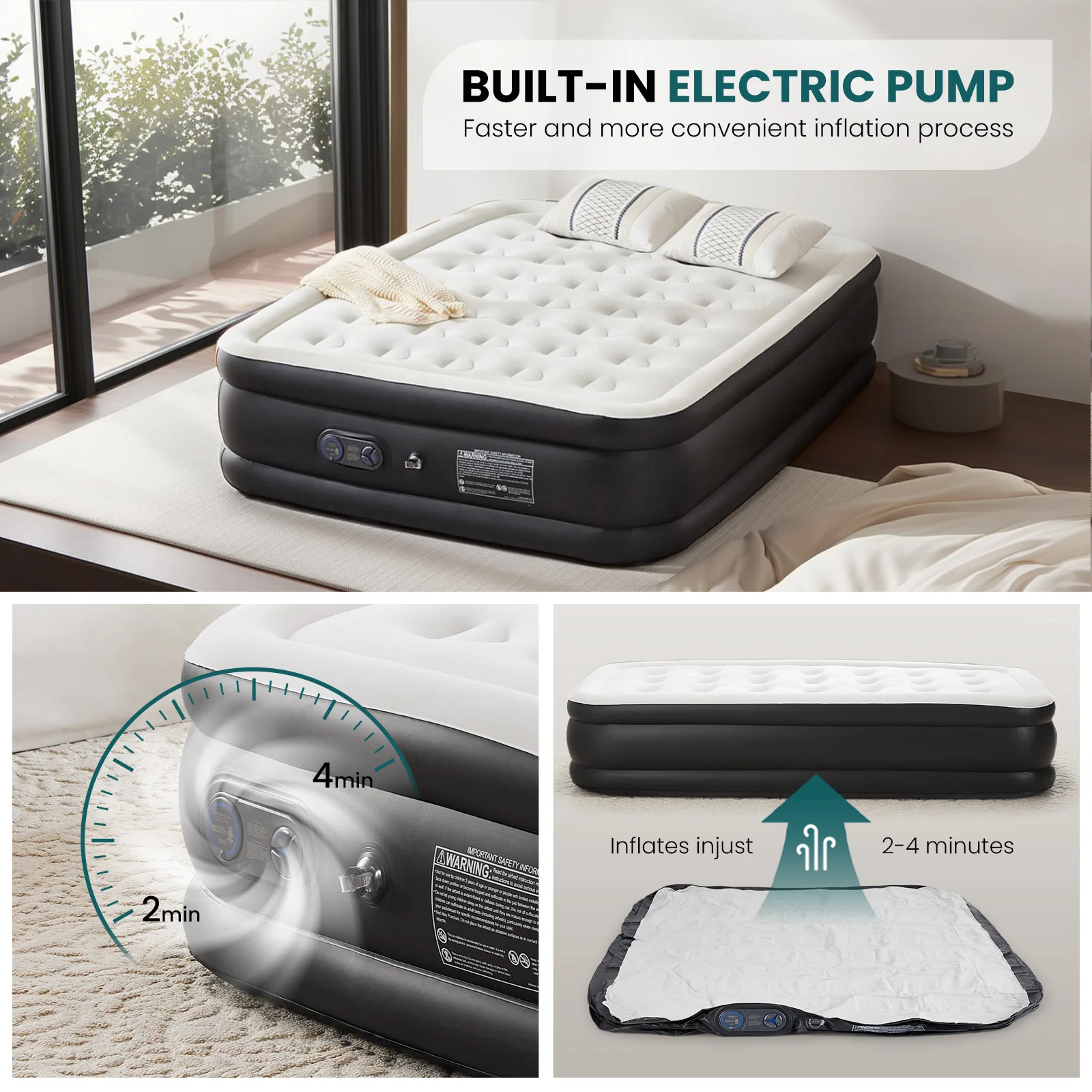 Vue de l'installation du matelas gonflable queen