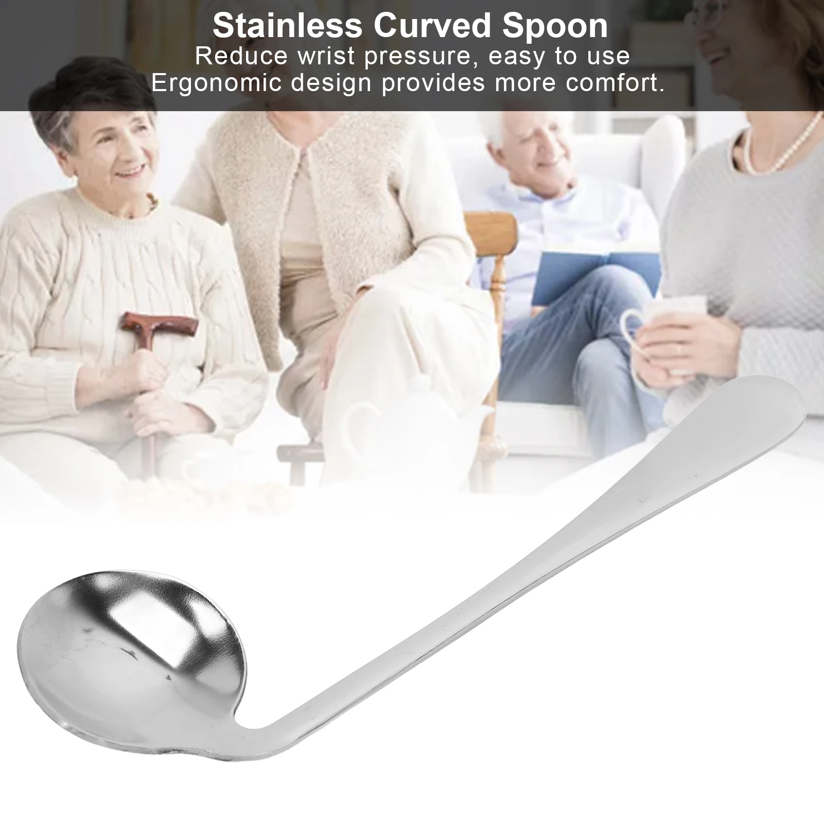 Curved Spoon Stainless Steel Curved Utensils Self Feeding Utensil Angled Spoons for Elderly Patients Parkinson Hand Fibrillation feeding spoon