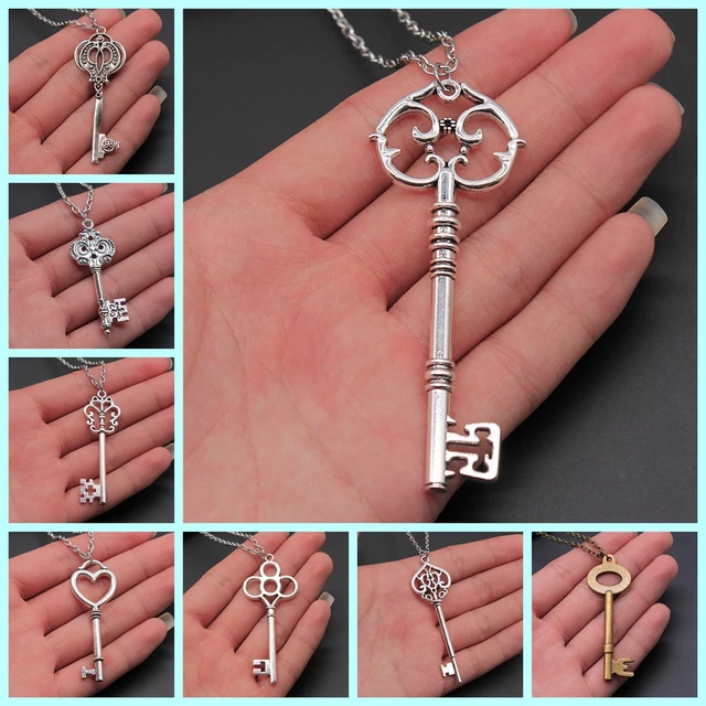 Ornate Skeleton Key Necklace in Silver or Bronze