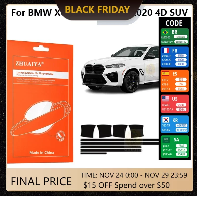 

Защитная пленка ZHUAIYA для красок дверной ручки, ТПУ PPF для BMW X6 M Sport 2023-2020 4D SUV, автомобильные аксессуары
