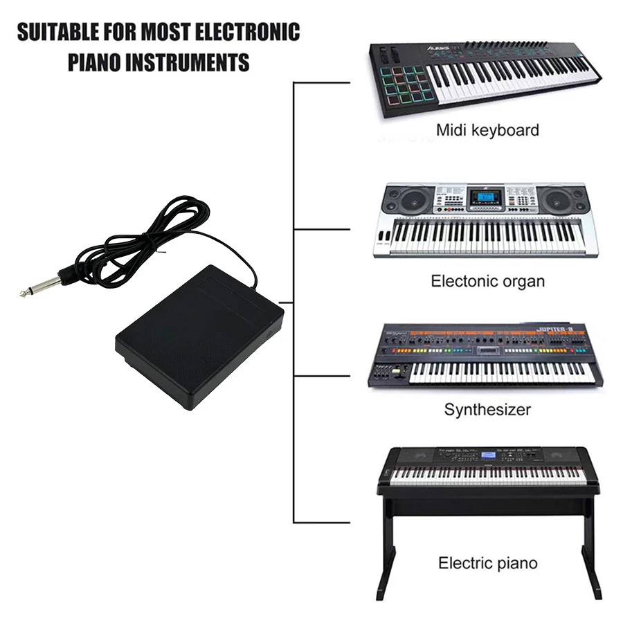 Compact Sustain Pedal for Keyboards Digital Pianos Synthesizers Drum Machines Universal Damper 1/4''6.35mm Plug Non-Slip