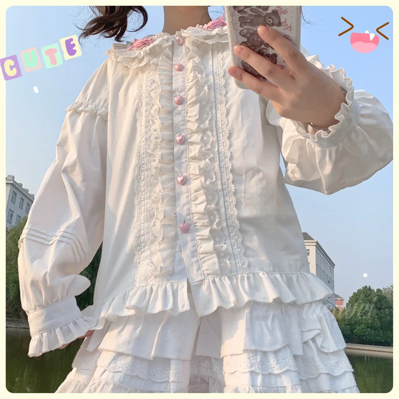 Lolita Blouses White Sweet Women Preppy Style