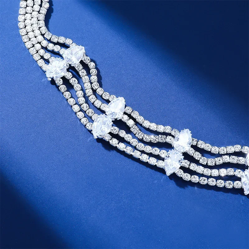 Multi-layered Drop Shape Women's Necklace with Rhinestones Sparkling Luxury Banquet Wedding Choker For Ladies Fashion Jewelry