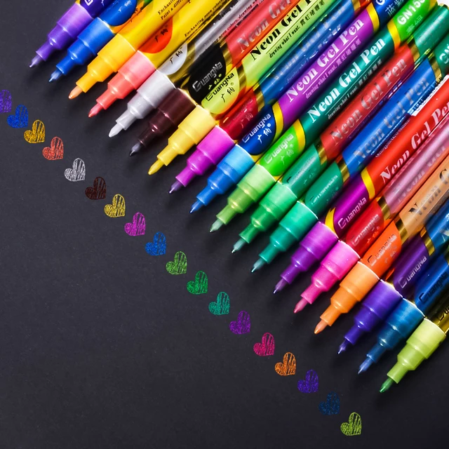 12/18/24 Colors Glitter Neon Highlighters Sketch Drawing Markers, Neon Gel  Pens - purevinduespolering.dk