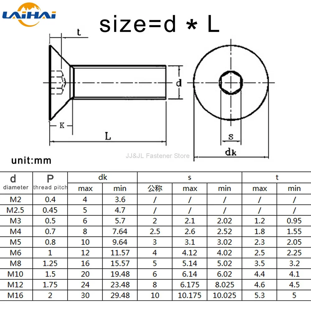 Hexagon Socket Head Bolt 5/10/50pcs M1.6 M2 M2.5 M3 M4 M5 M6 M8 Black grade 10.9 steel GB70.3 Hexagon Hex Socket Head Flat Countersunk Allen Bolt Screw