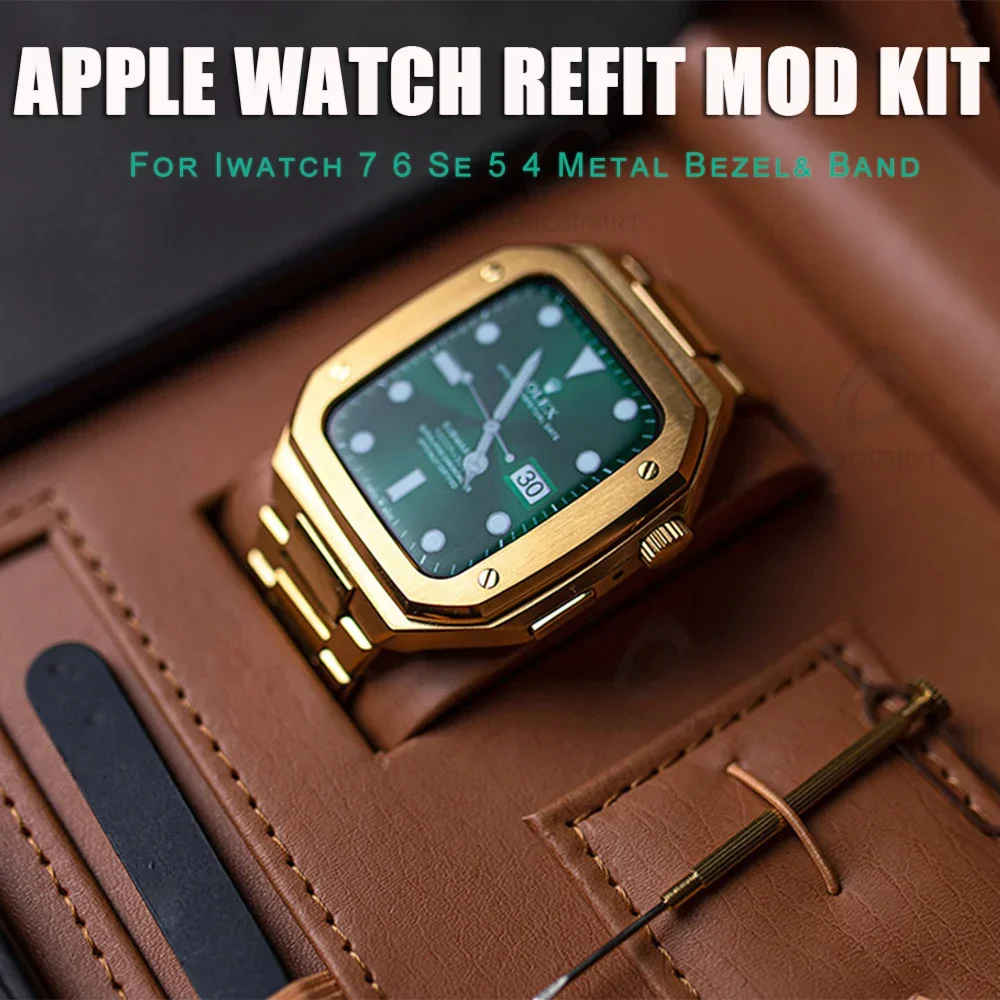 Deluxe Stainless Steel Case with Metal Strap and Rubber Watchband