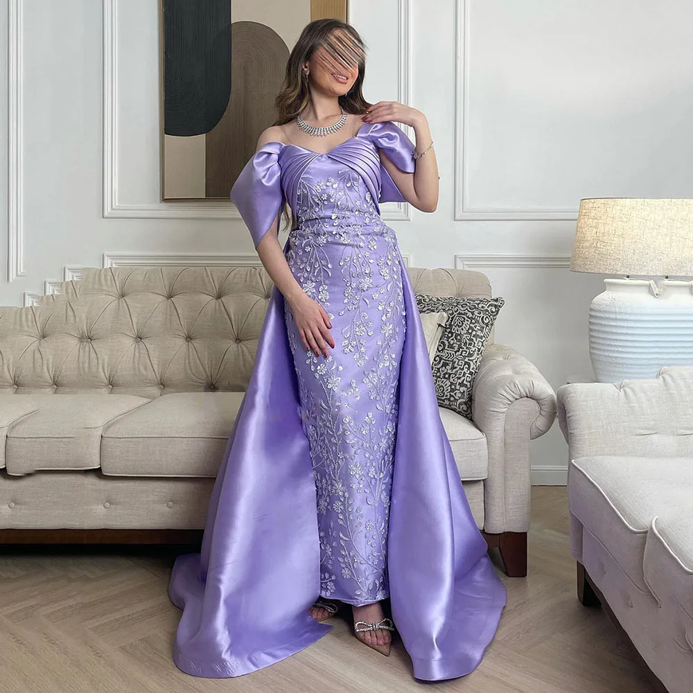 Satin Sweetheart Neck Off Shoulder Straight Lace Evening Party Dresses Backless Sexy Prom Gown فساتين السهرة 2023 جديده