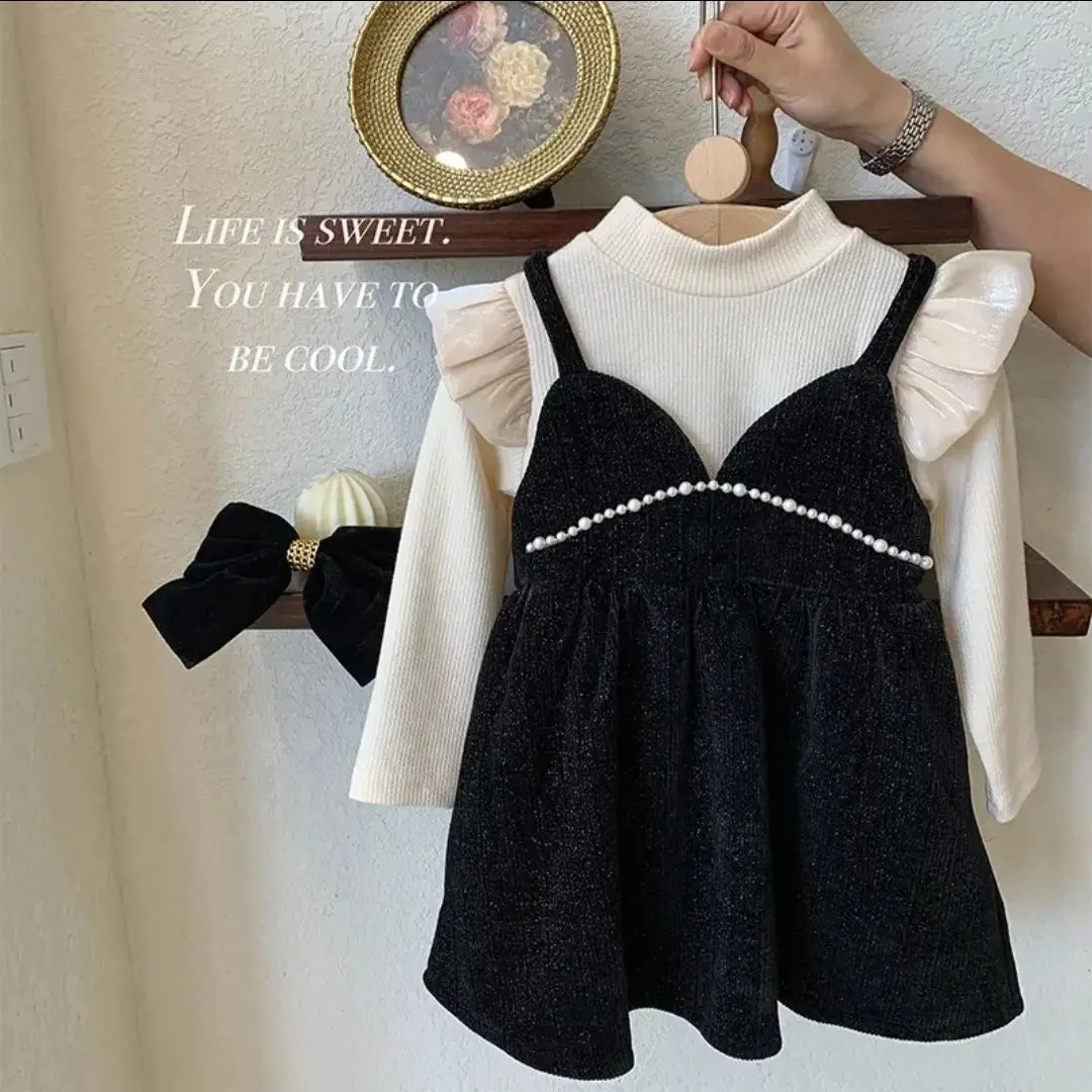 

Girls' Two-Piece Dress Dress 2022 Spring and Autumn Princess Dress Children's Fashionable Long Sleeve Sweet Dress