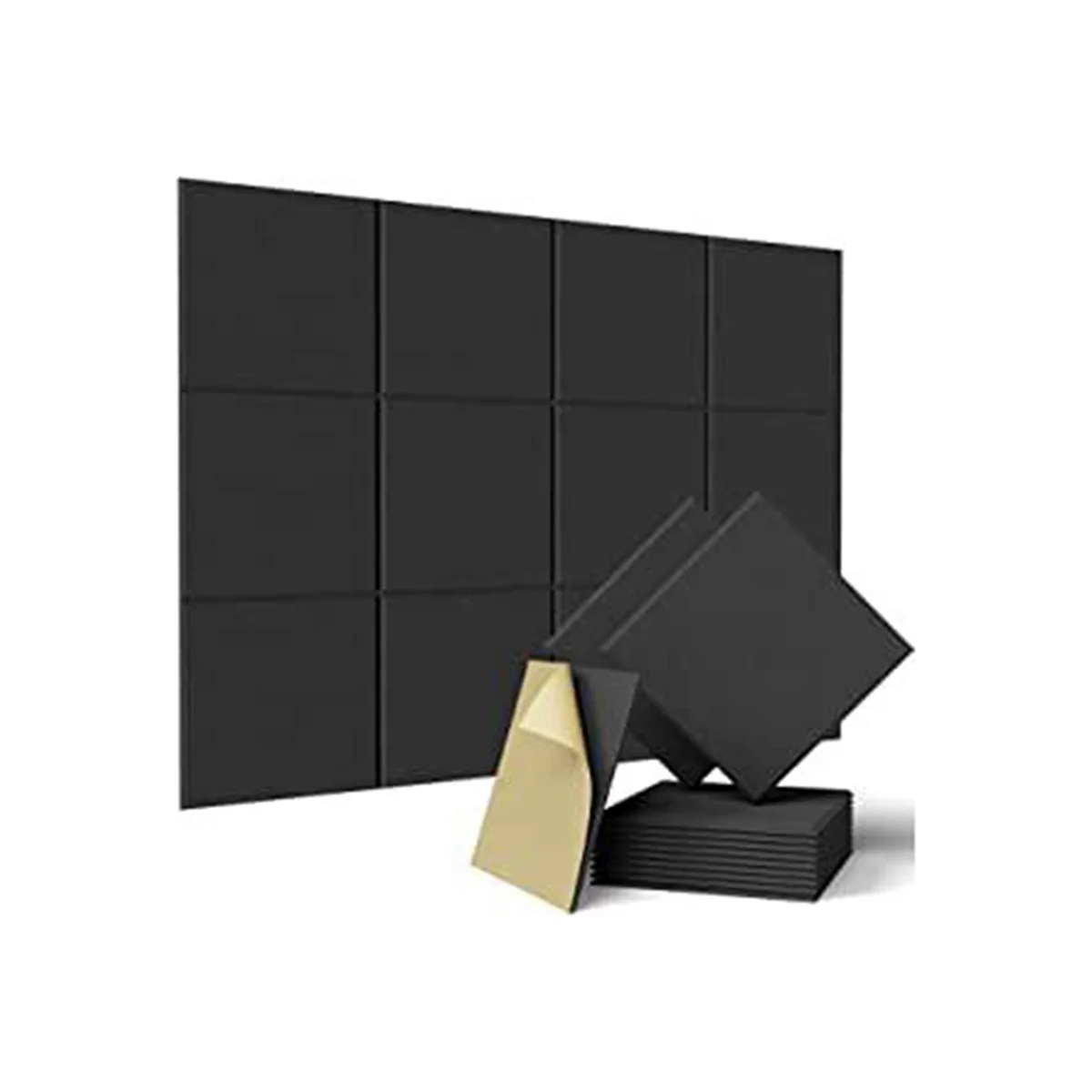 

12 Pack of Square Acoustic Panels,12x12x0.4Inch High Density Acoustic Panels Soundproof Insulated Beveled Edges,Black