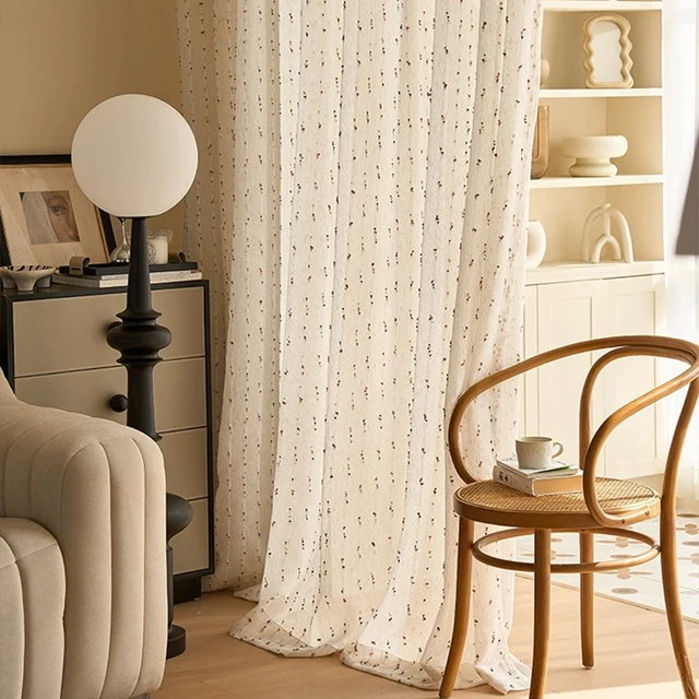 Retro linen-textured sheer curtains with colorful jelly bean pattern, easy to hang, suitable for bedroom and living room 2