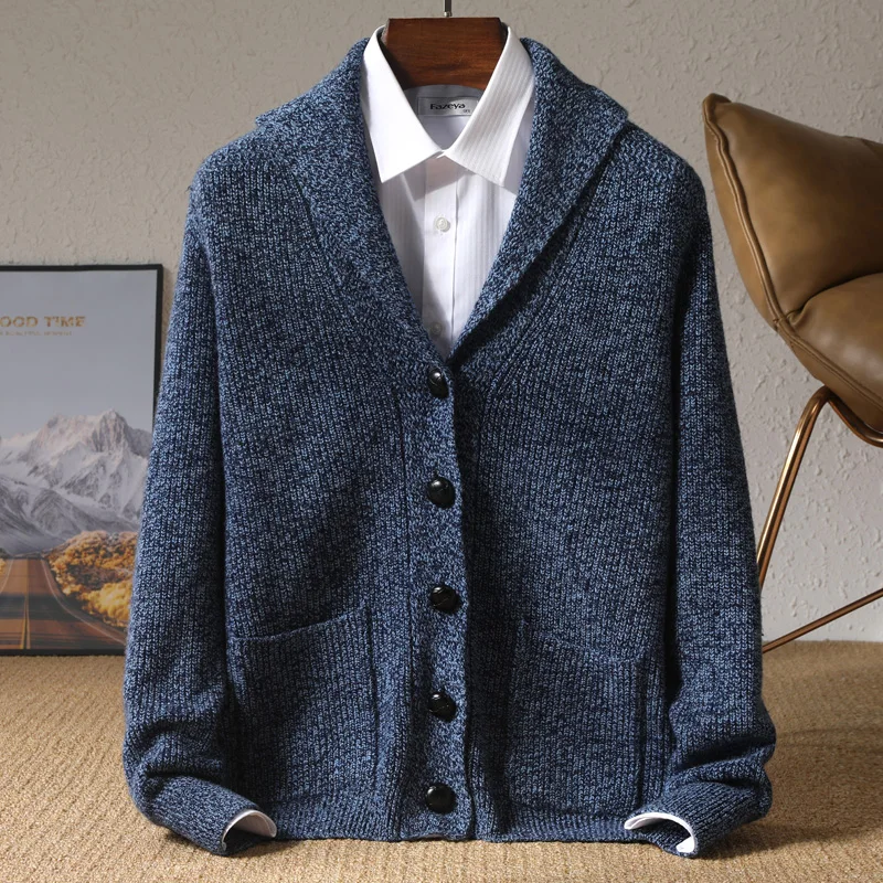 Autumn and winter new 100% pure cashmere knit cardigan men's anti-collar solid color padded sweater with business and leisure co 3