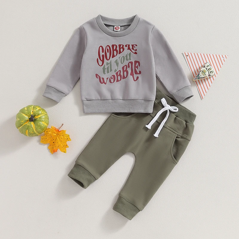 

Комплект из 2 предметов Lioraitiin для маленьких мальчиков 0-3 лет, свитшот с длинным рукавом и круглым вырезом и надписью, спортивные штаны на Хэллоуин, 2023-07-21