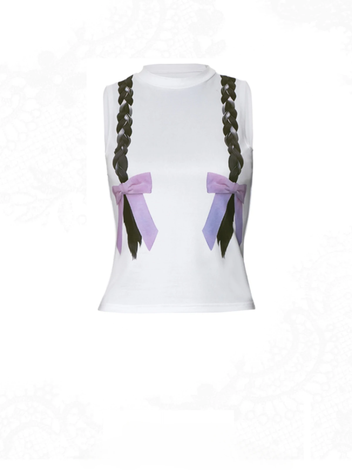 

A Niche Ballet Style Butterfly Braid Printed Sleeveless Vest Instagram Street Spicy Girl Tight Short Top T-shirt