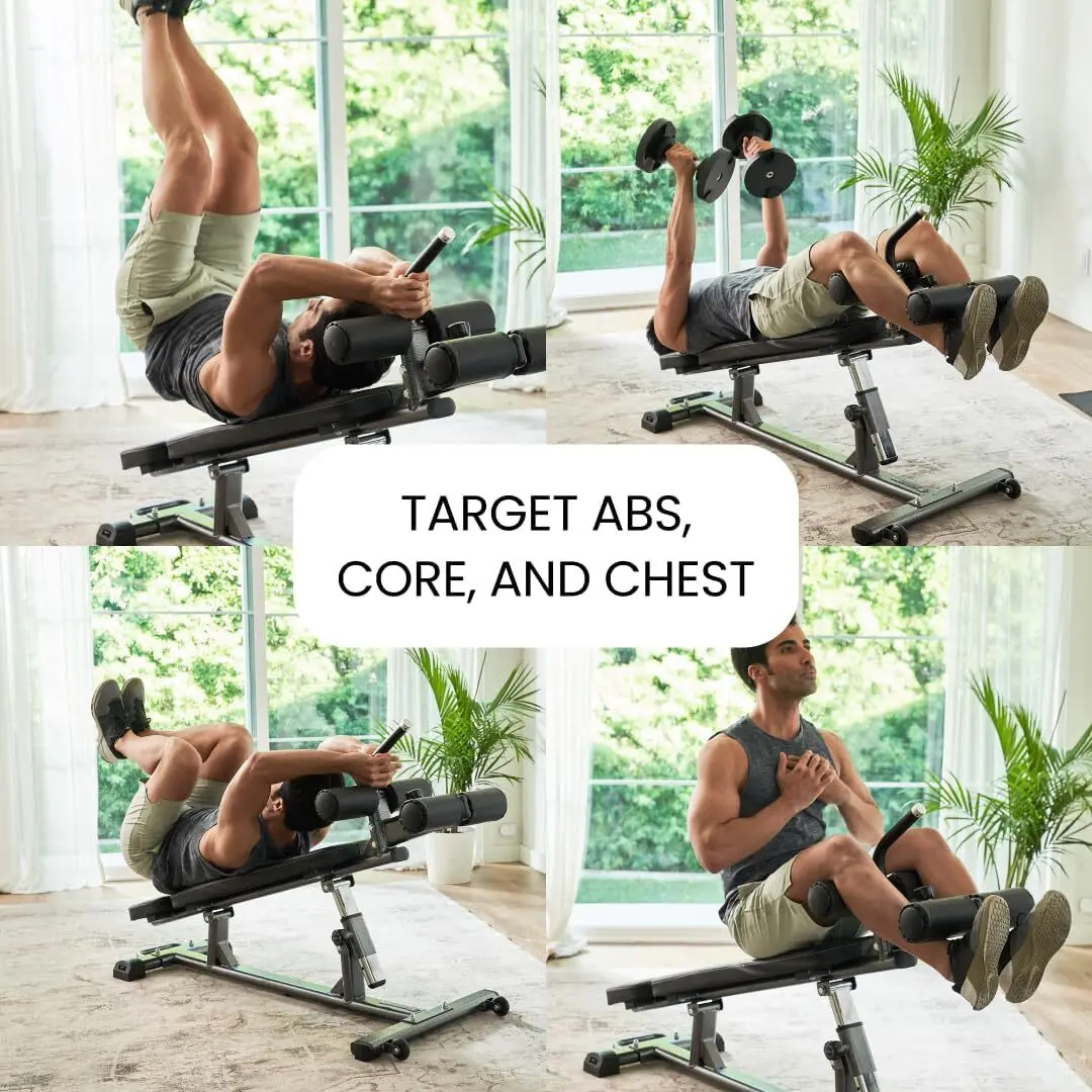 Finer Form Semi-Commercial Sit-Up Bench For Core Workouts and Decline Bench Press. Adjustable Weight with Reverse Crunch
