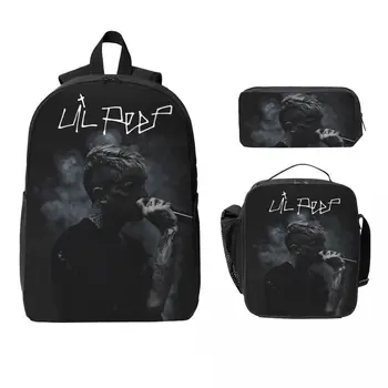 Lil Peep Cool Rapper Kids Backpack Lunch Box Pencil Boxes for Boys Girls Backpacks School bag Bookbag Set 1