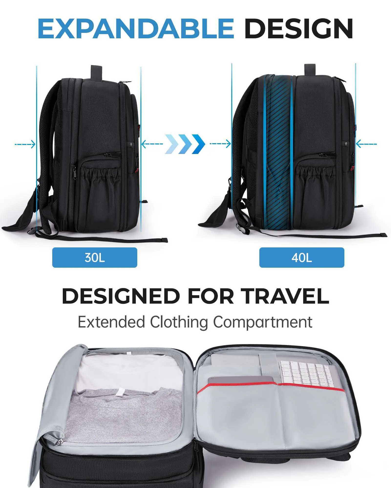 사진 작가를 위한 BAGSMART 확장형 카메라 배낭 15.6인치 노트북 수납공간이 있는 방수 여행용 DSLR 카메라 가방