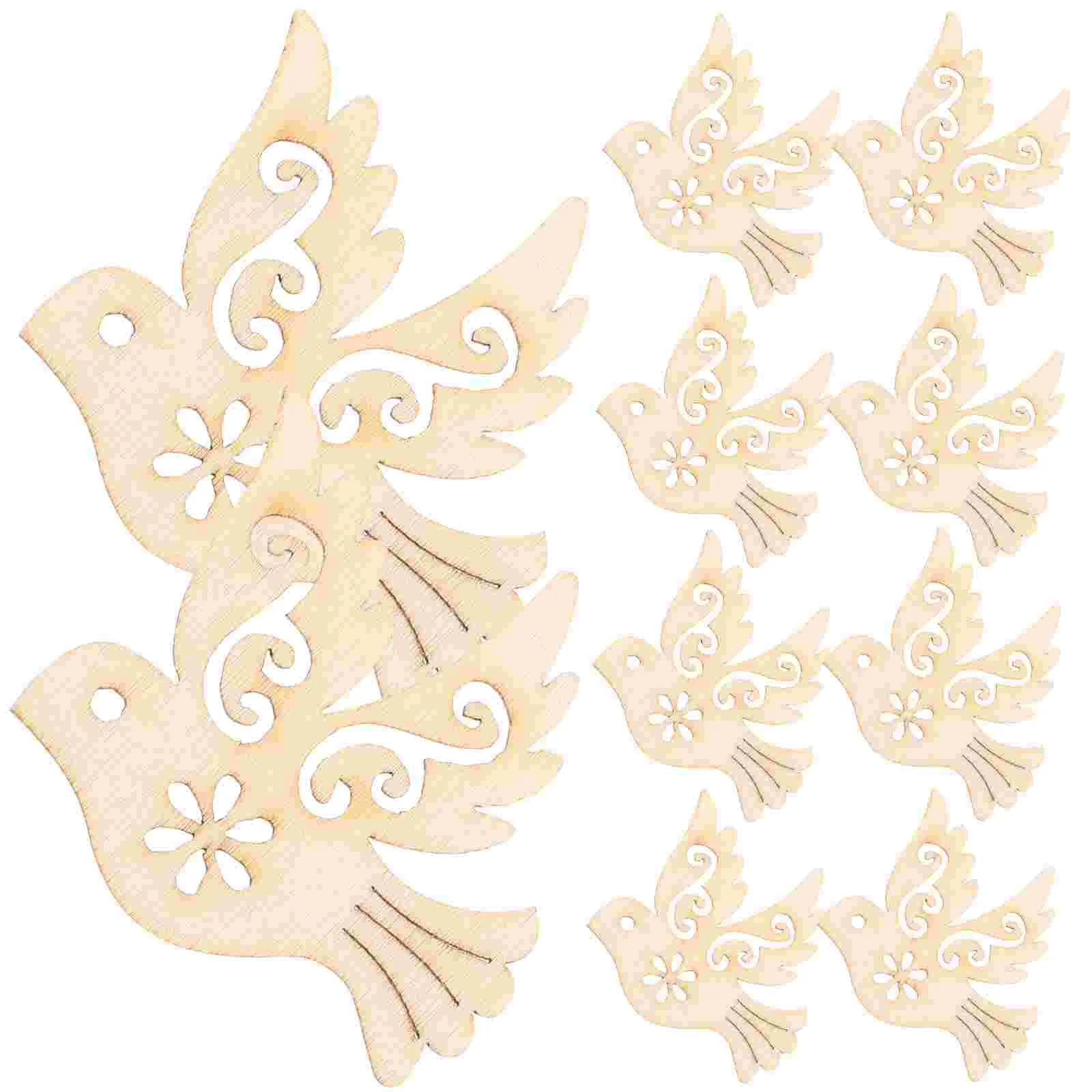 

10 Pcs Peace Dove Decor Wooden Chip Label Hollow Out Bamboo Baby Birds Decorate