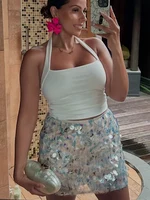 HH Elegant Women Solid Sequined Slim Mini Skirt 2025 Sparkling Party Style Skirt Female Sexy High Waist Short A-Line Skirt - Image 4