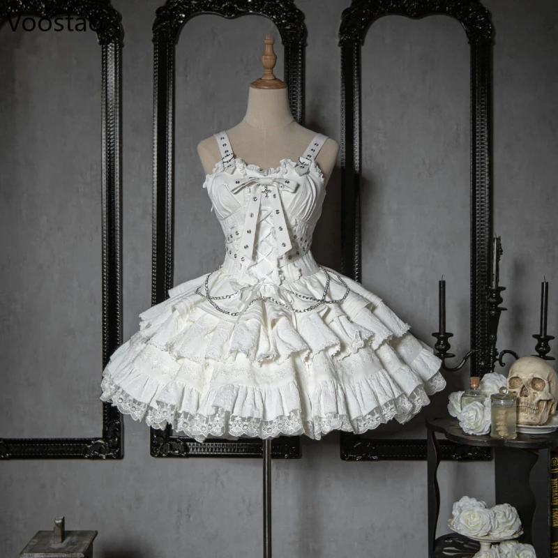 Gothic Lolita Jsk Dress Victorian Vintage Women Elegant Bandage Princess Mini Dress Girls Cute Y2k Aesthetic Punk Party lolita dress lolita suspender dress lolita cosplay costumes
