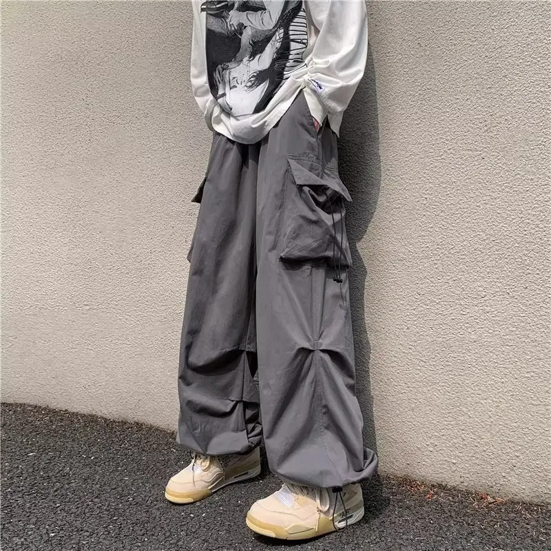 

Streetwear 2023 Spring Casual Retro Cargo Pants Men Solid Color Baggy Pants Elastic Waist Harajuku Joggers Man Pants