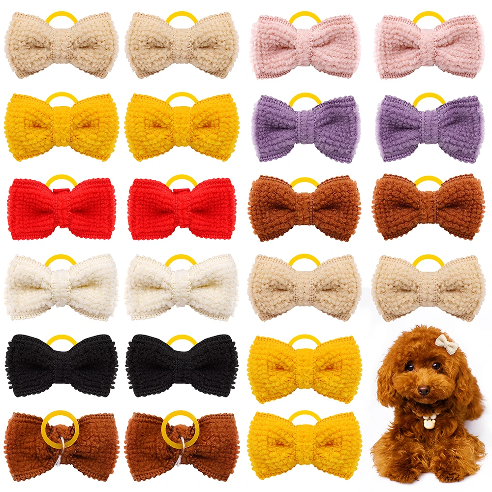 

20/30pcs Daily Pet Dog Cat Hair Bowknot with Rubber Bands Grooming Hand-made Plush Dog Hair Bow Gift for Small Dog Hair Supplies