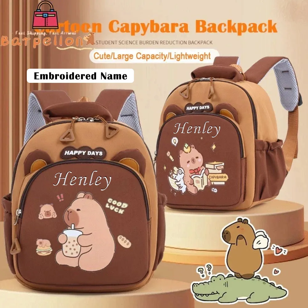 Customized Embroidered Name Capybara Toddler Backpack Cute Lightweight Multi-layer School Bag Perfect for School & Playtime Gift 1